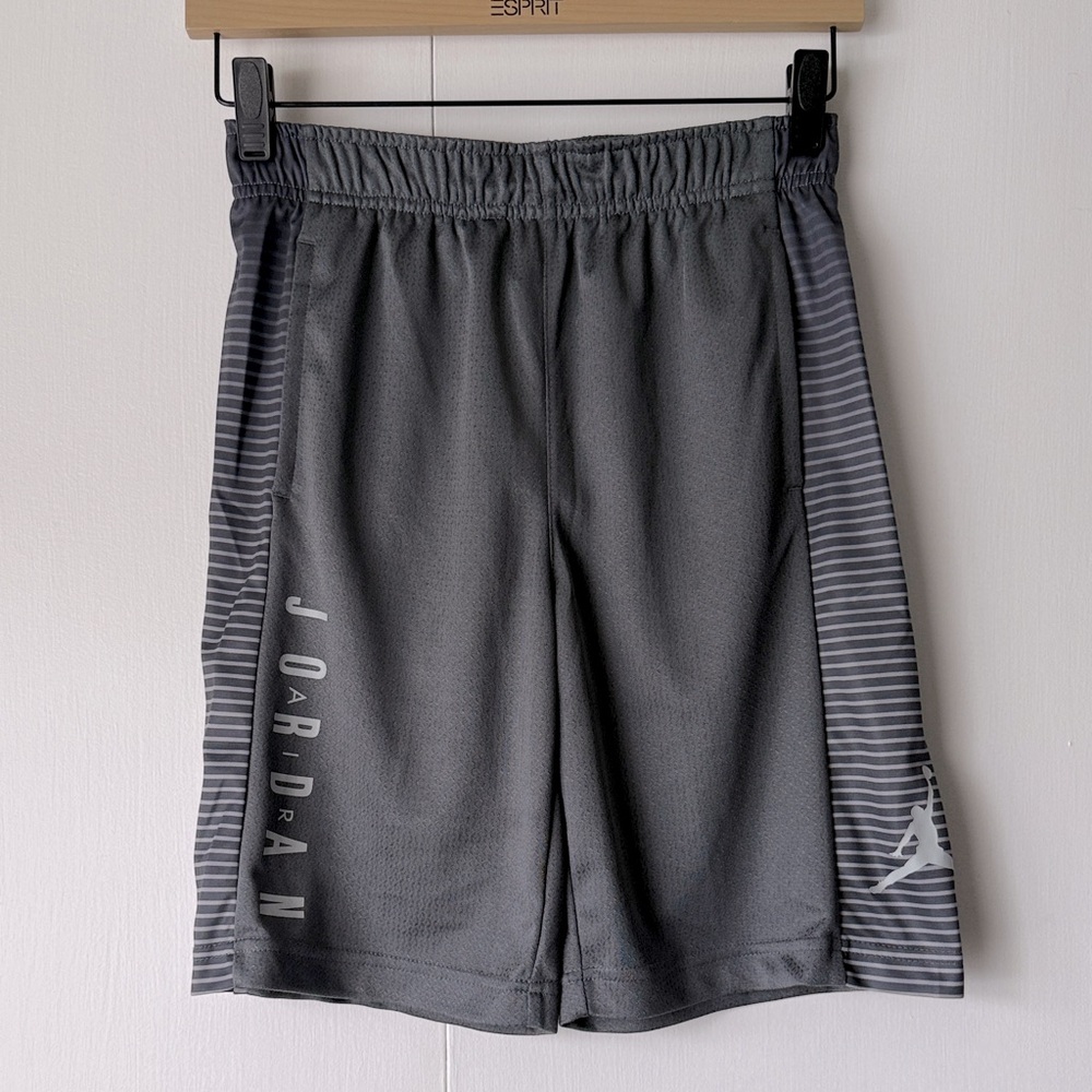 Jordan Dri-fit Charcoal Gray Athletic Shorts with Stripes - Boys Sz M